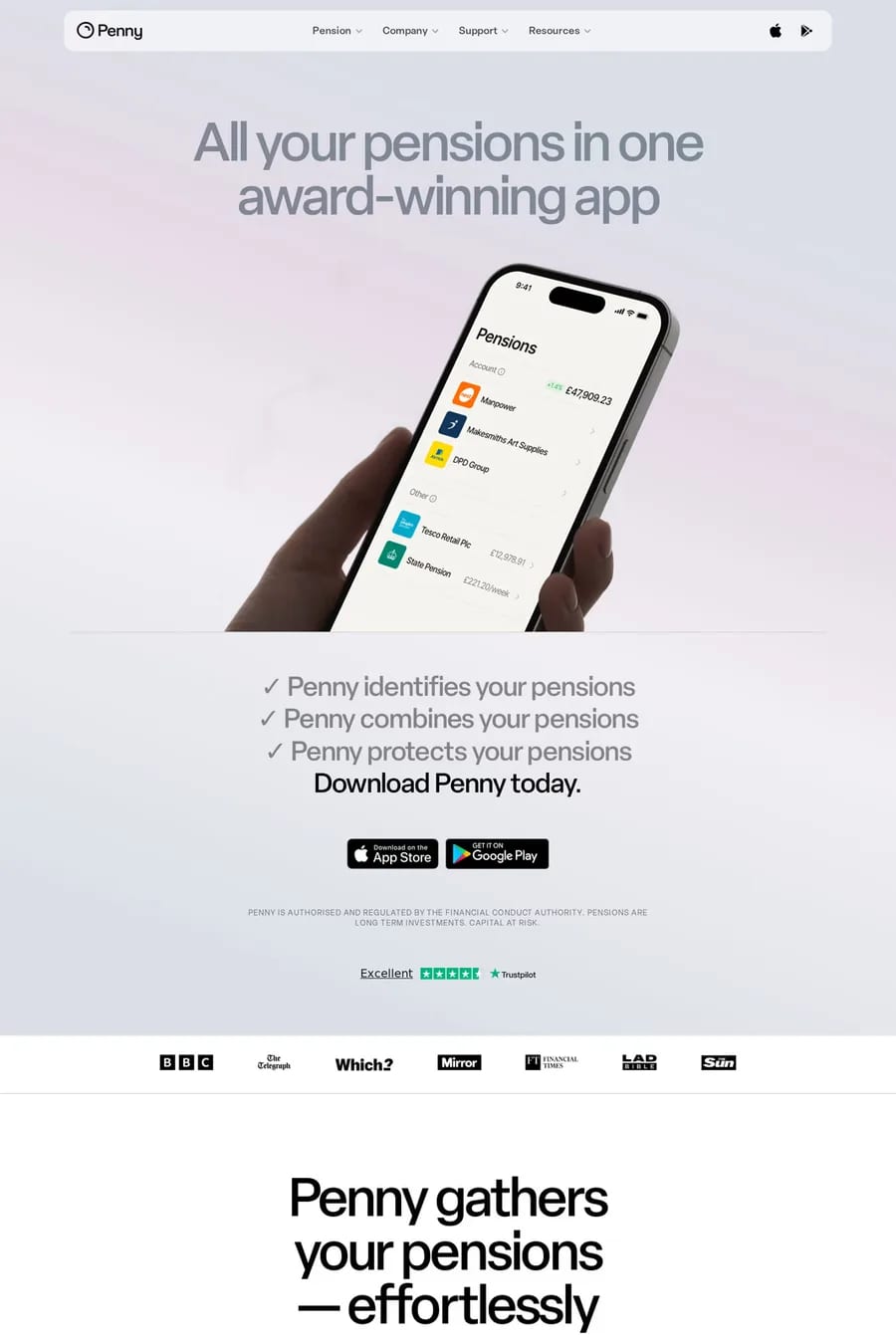 Penny Pension — landing website screenshot