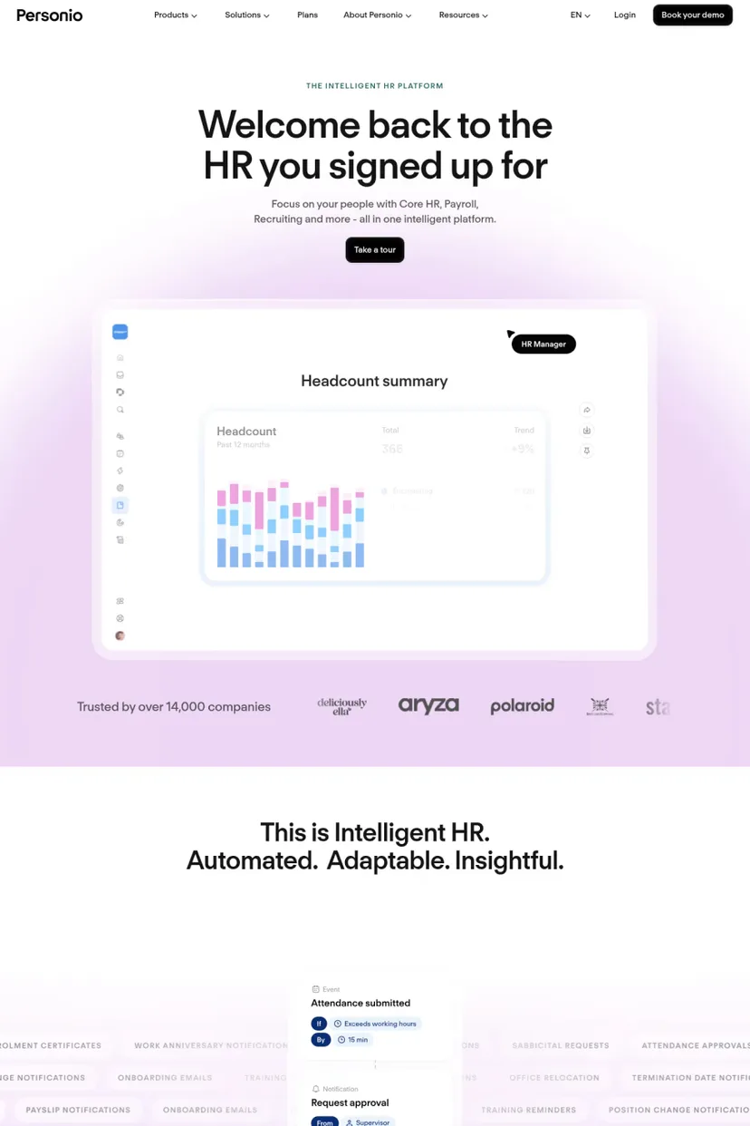 Personio — screenshot of a landing page