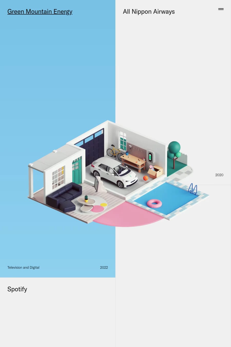 Peter Tarka — screenshot of a 3D, colourful design portfolio site in light blue and white