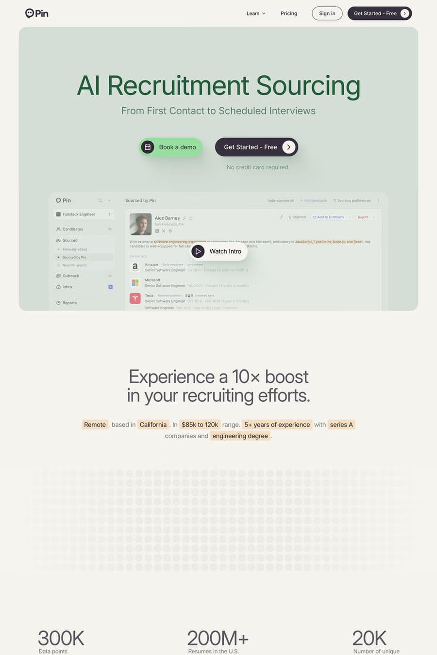Pin — landing website screenshot