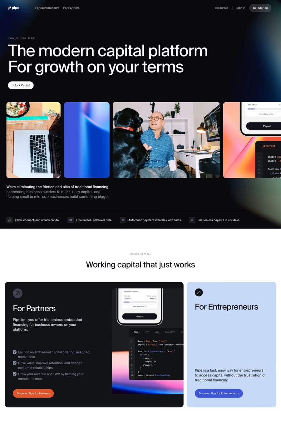 Pipe — landing website screenshot