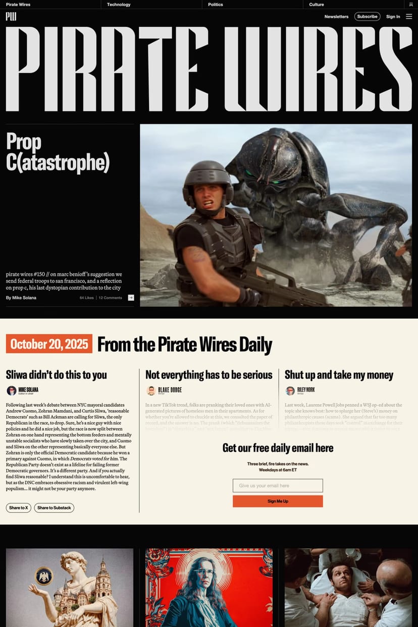 Pirate Wires — screenshot of a blog