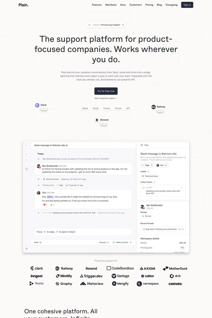 Plain — screenshot of a landing page