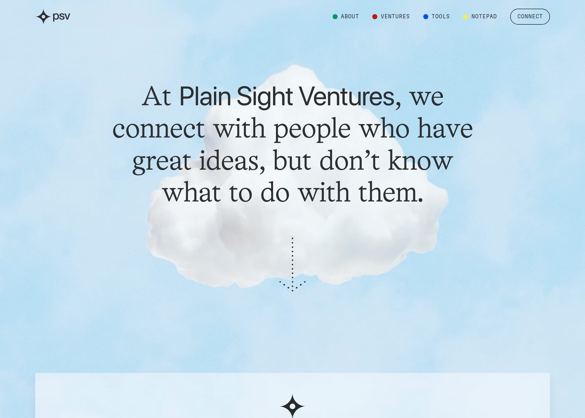 Plain Sight Ventures — screenshot of a pastel venture capital landing page in light blue and white