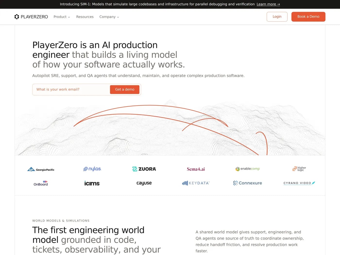 PlayerZero — screenshot of a pixelated, techy AI landing page in beige and white