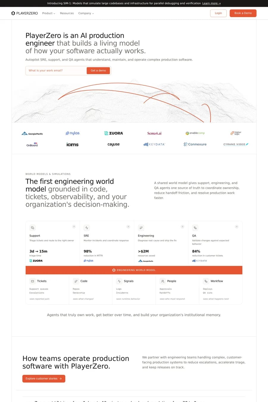 PlayerZero — landing website screenshot