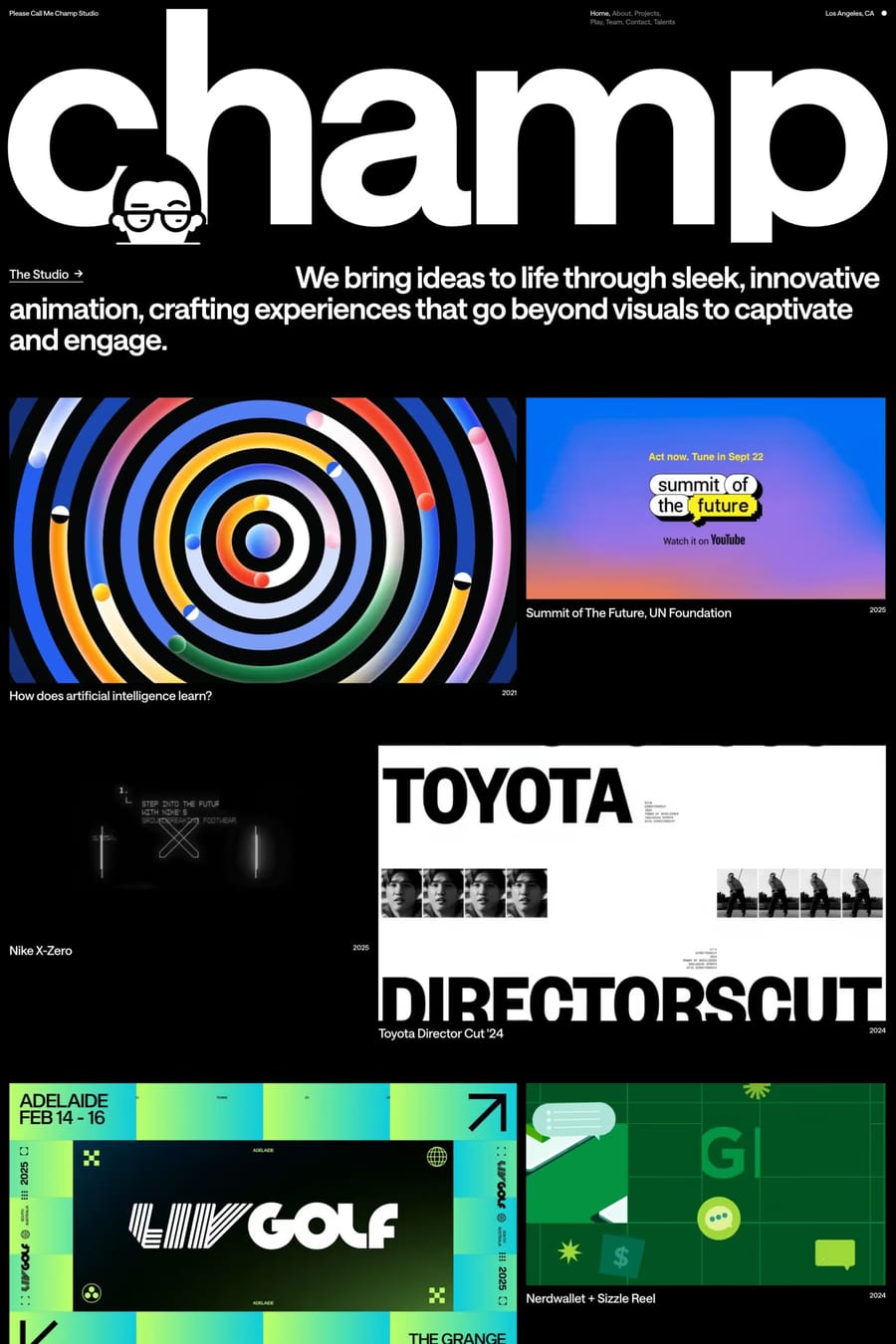 Please Call Me Champ — agency website screenshot