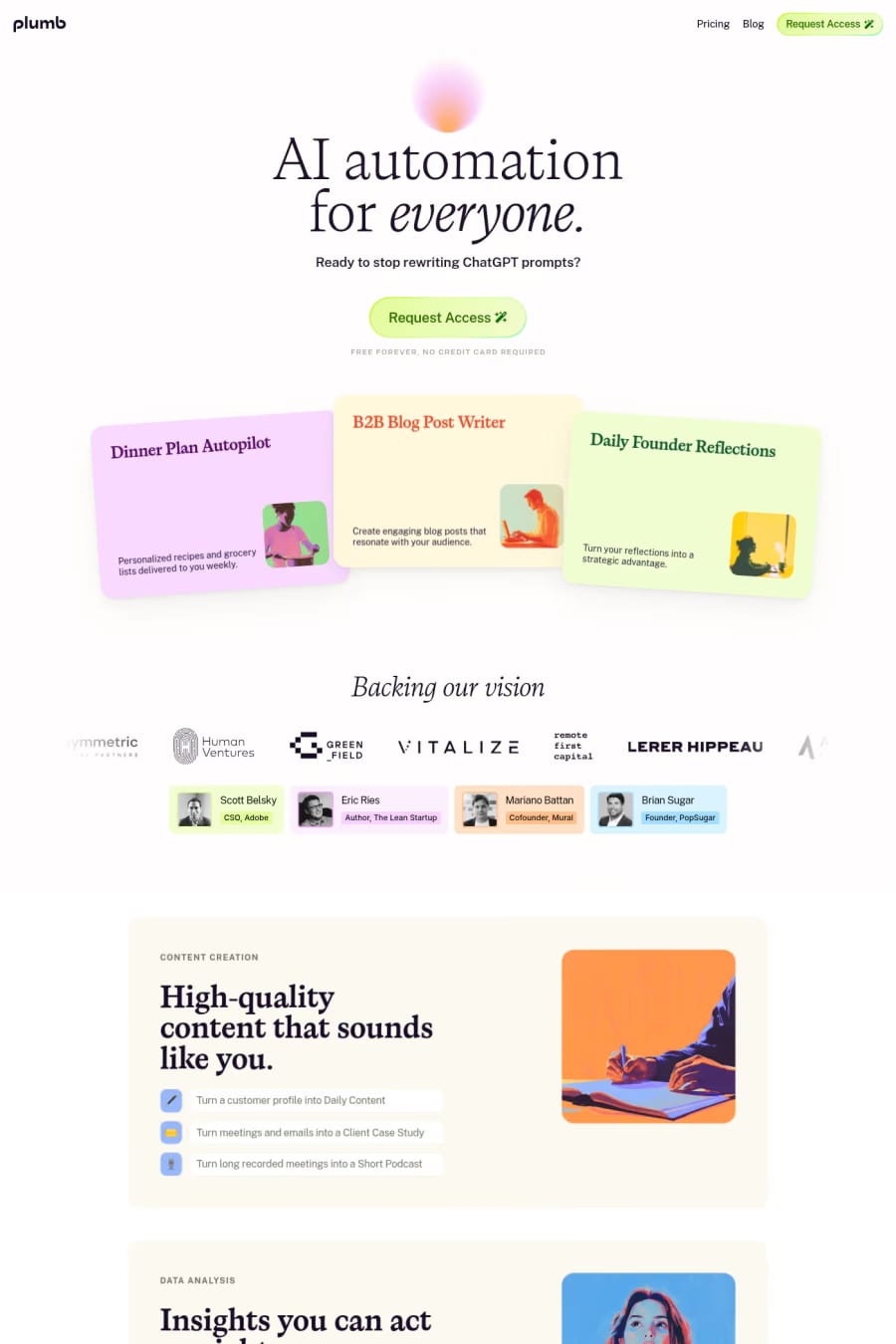 Plumb — landing website screenshot