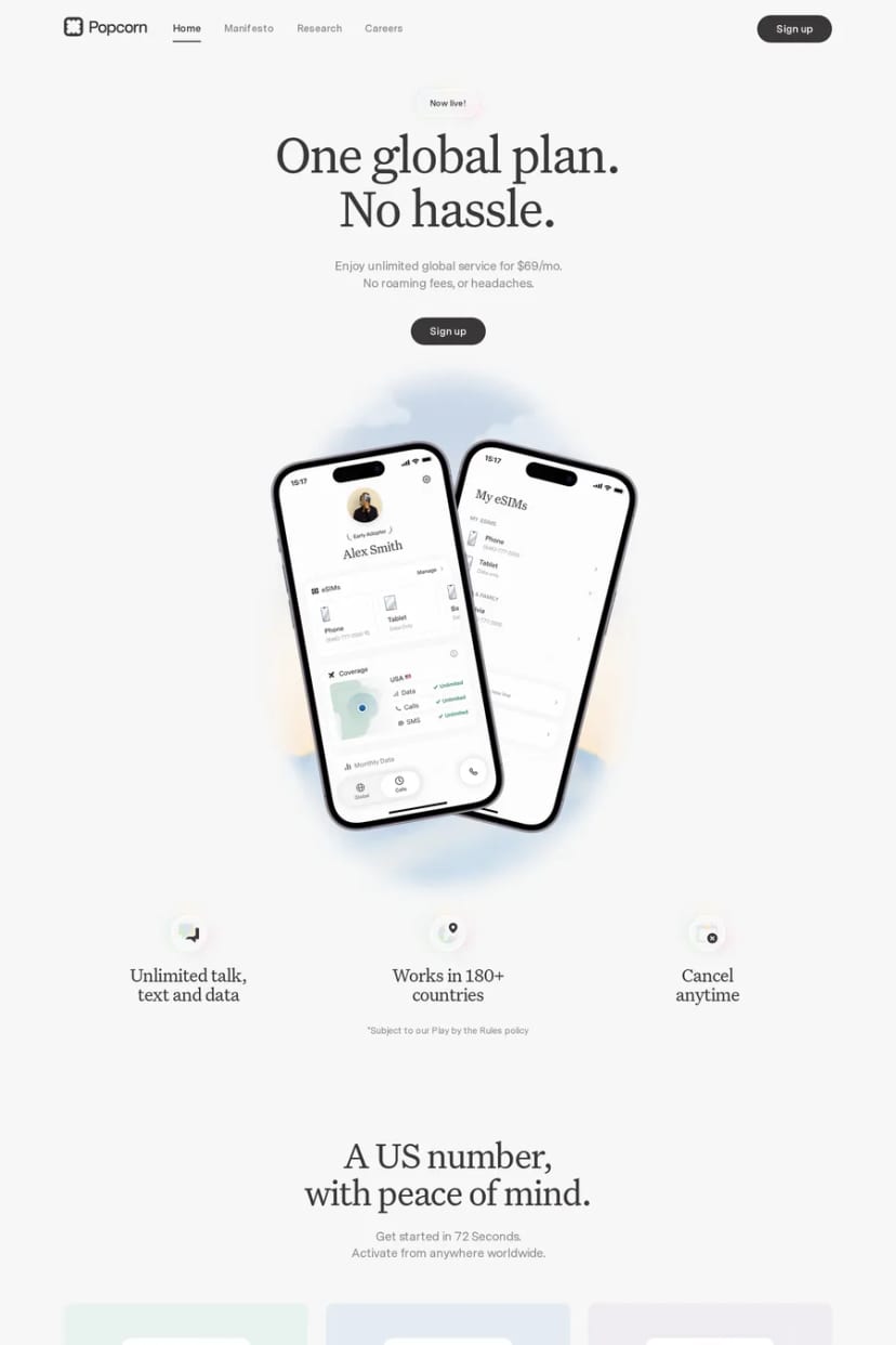 Popcorn — screenshot of a landing page