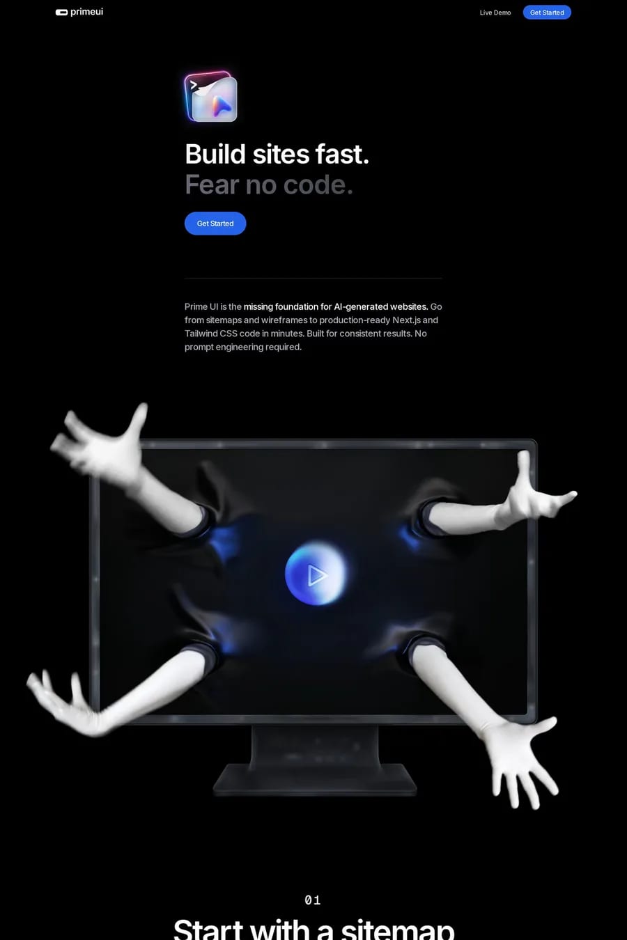 Prime UI — landing website screenshot