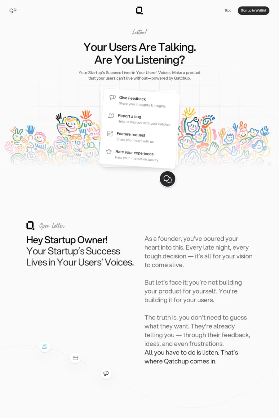 Qatchup — screenshot of a minimal, neutral software landing page in white and light grey