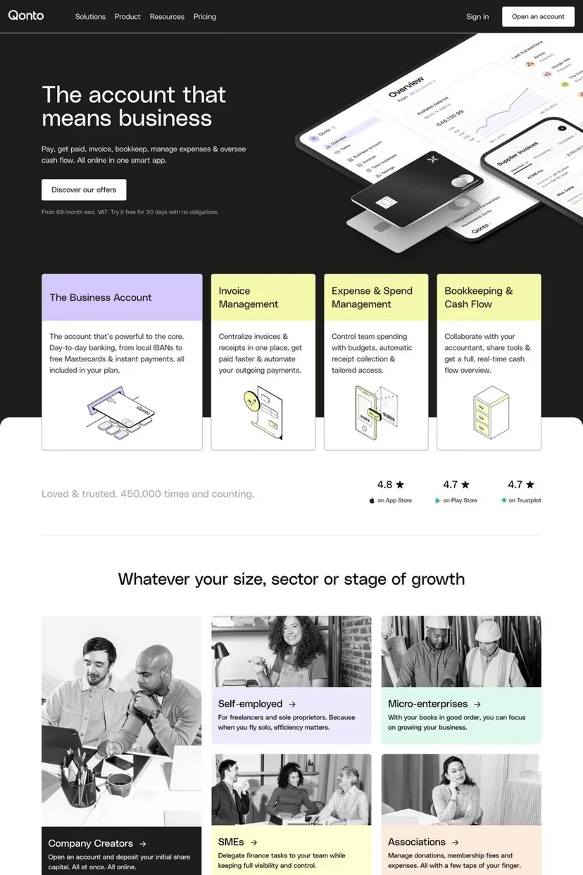Qonto — screenshot of a landing page