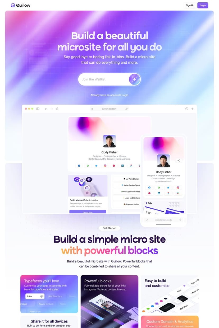 Quillow — screenshot of a landing page