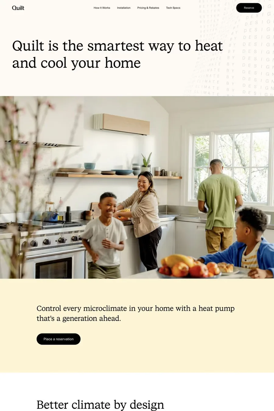 Quilt — screenshot of an isometric, pastel energy landing page in light orange