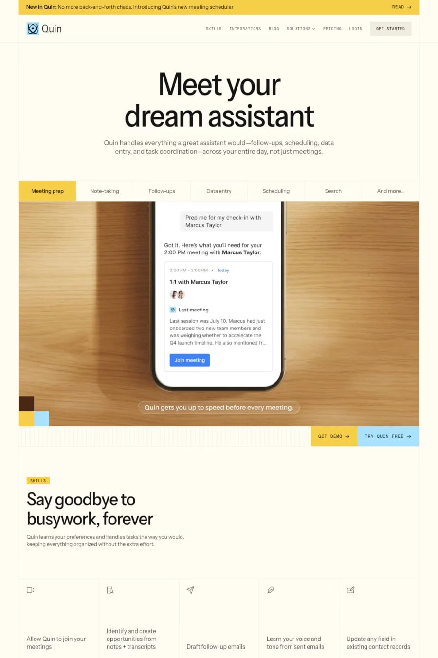 Quin — landing website screenshot