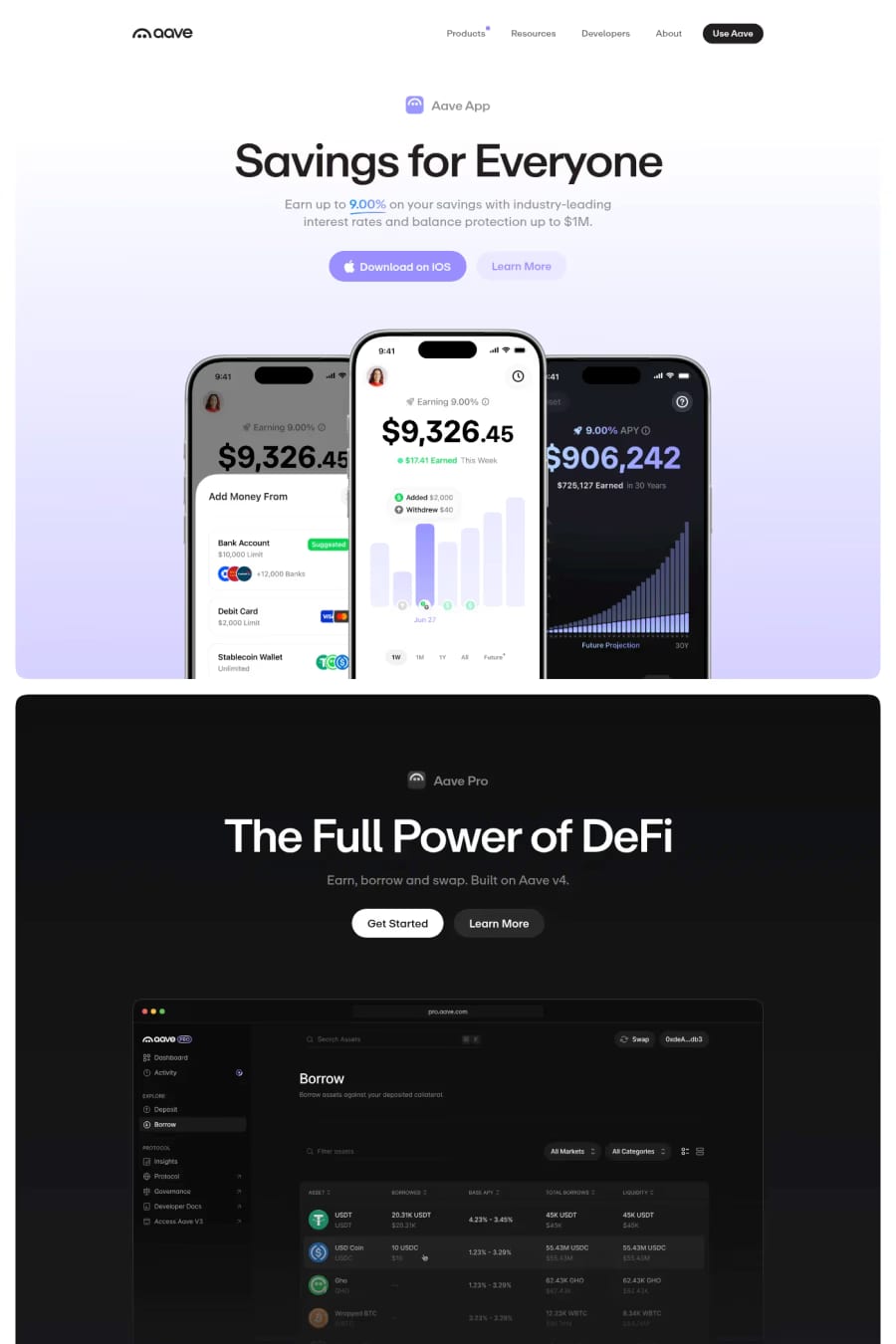 Aave — landing website screenshot