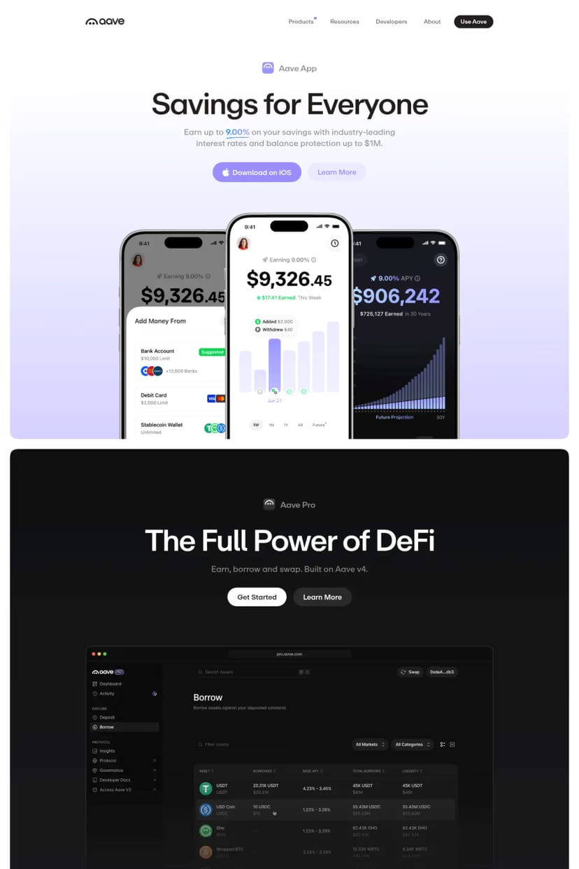 Aave — screenshot of a landing page