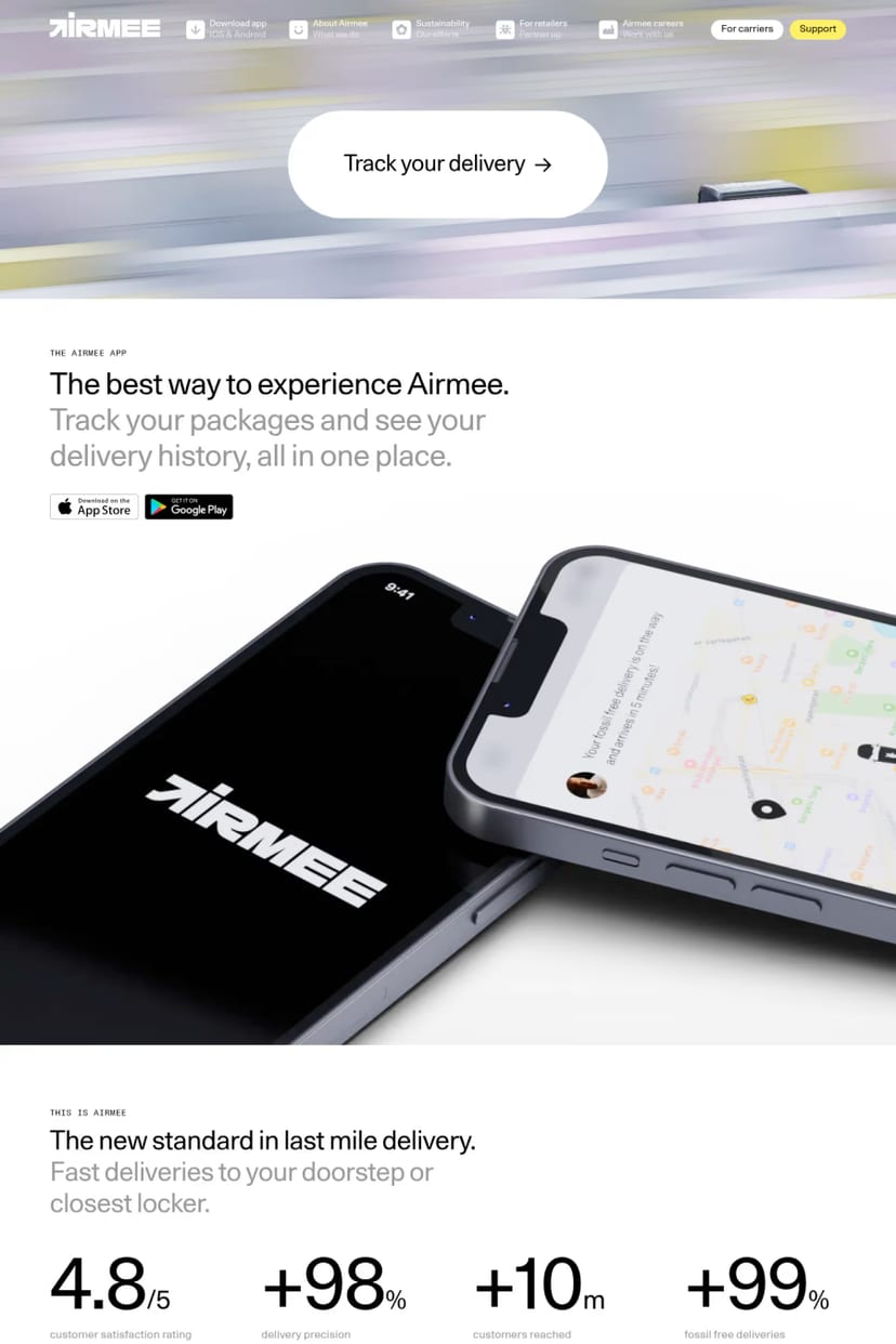Airmee — screenshot of a landing page
