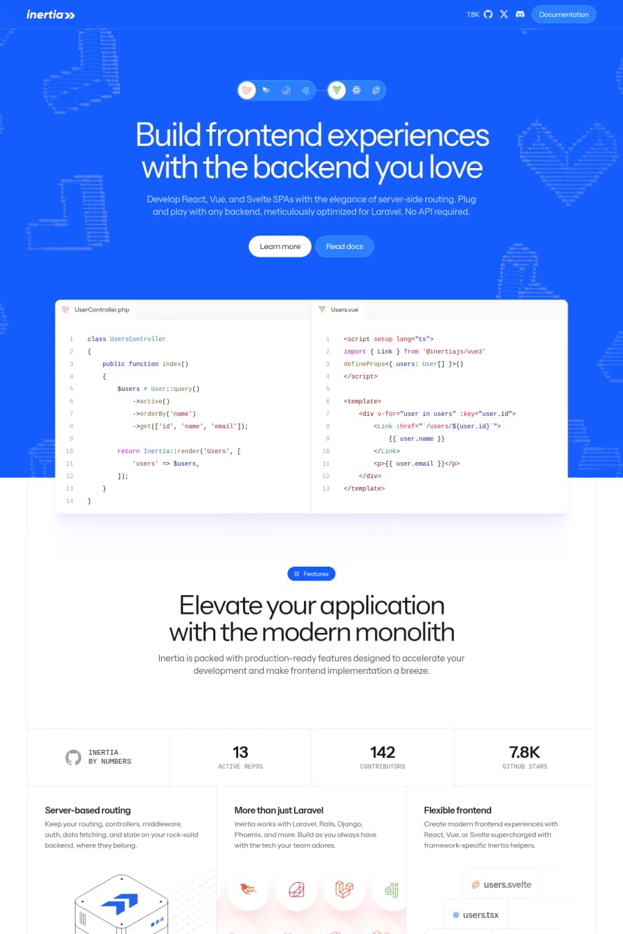 Inertia.js — landing website screenshot