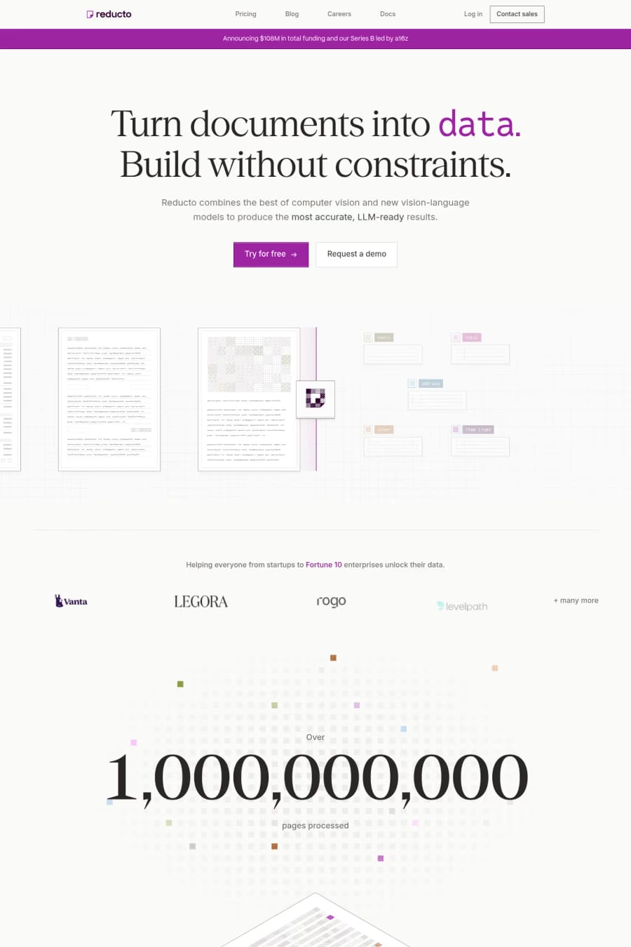 Reducto — screenshot of a techy, dark AI landing page in white and dark grey