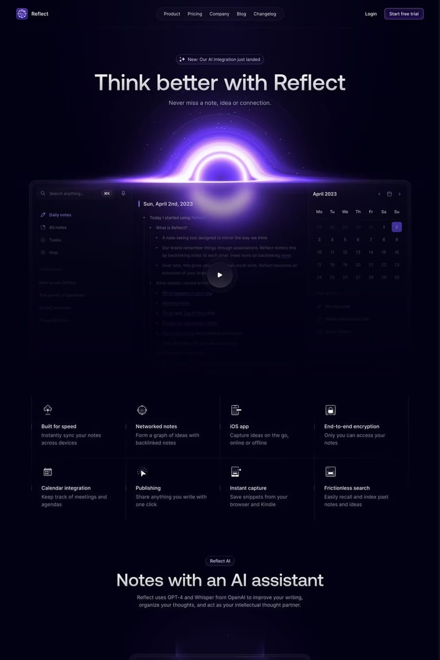 Reflect — landing website screenshot