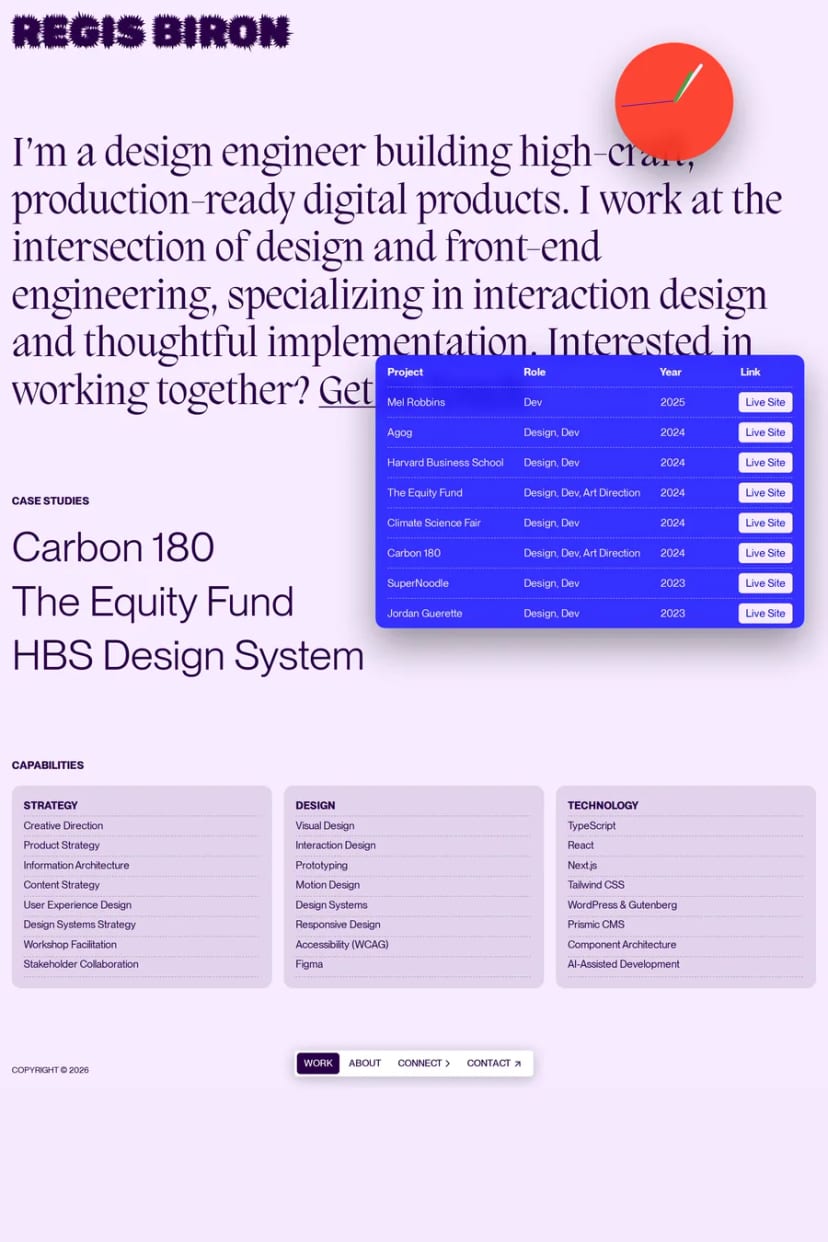 Regis Biron — screenshot of a portfolio site