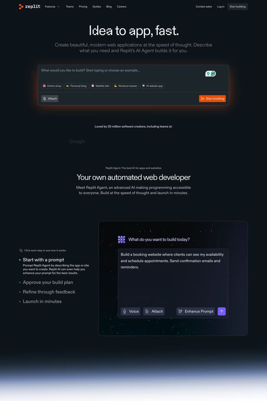 Replit — landing website screenshot