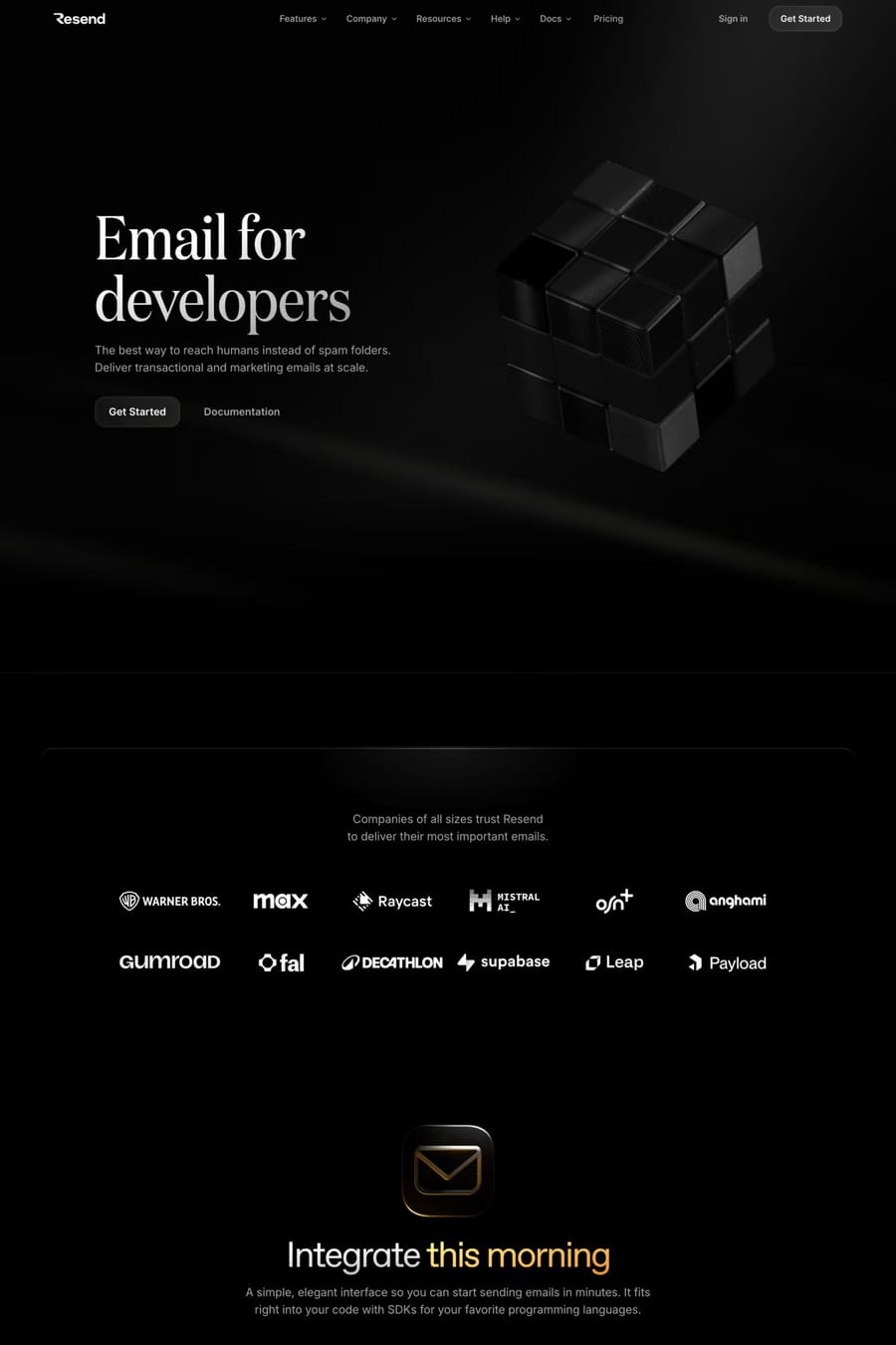 Resend — landing website screenshot