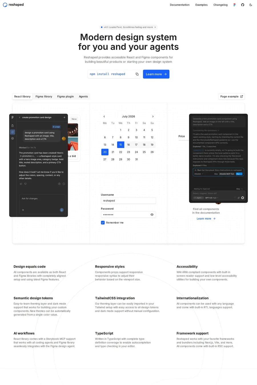 Reshaped — screenshot of a clean, techy software landing page in white and light blue