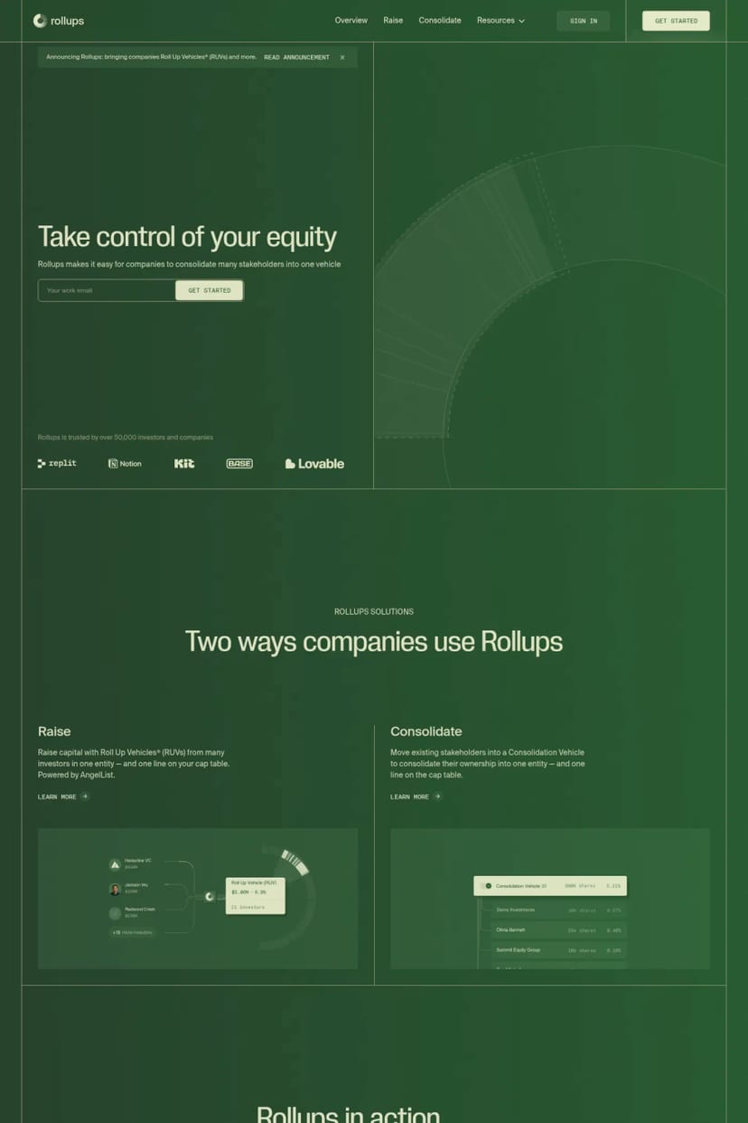 Rollups — screenshot of a landing page