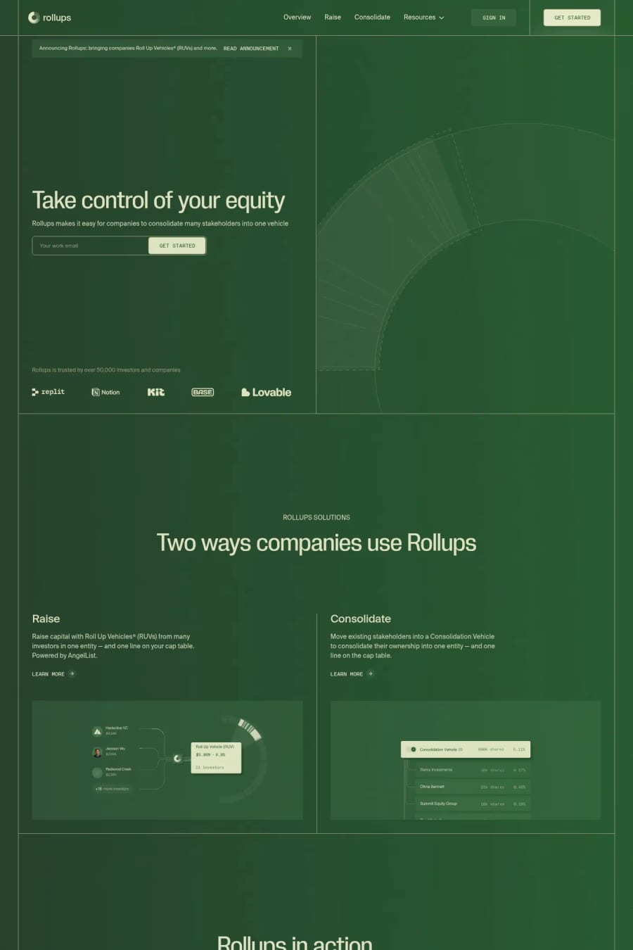 Rollups — landing website screenshot