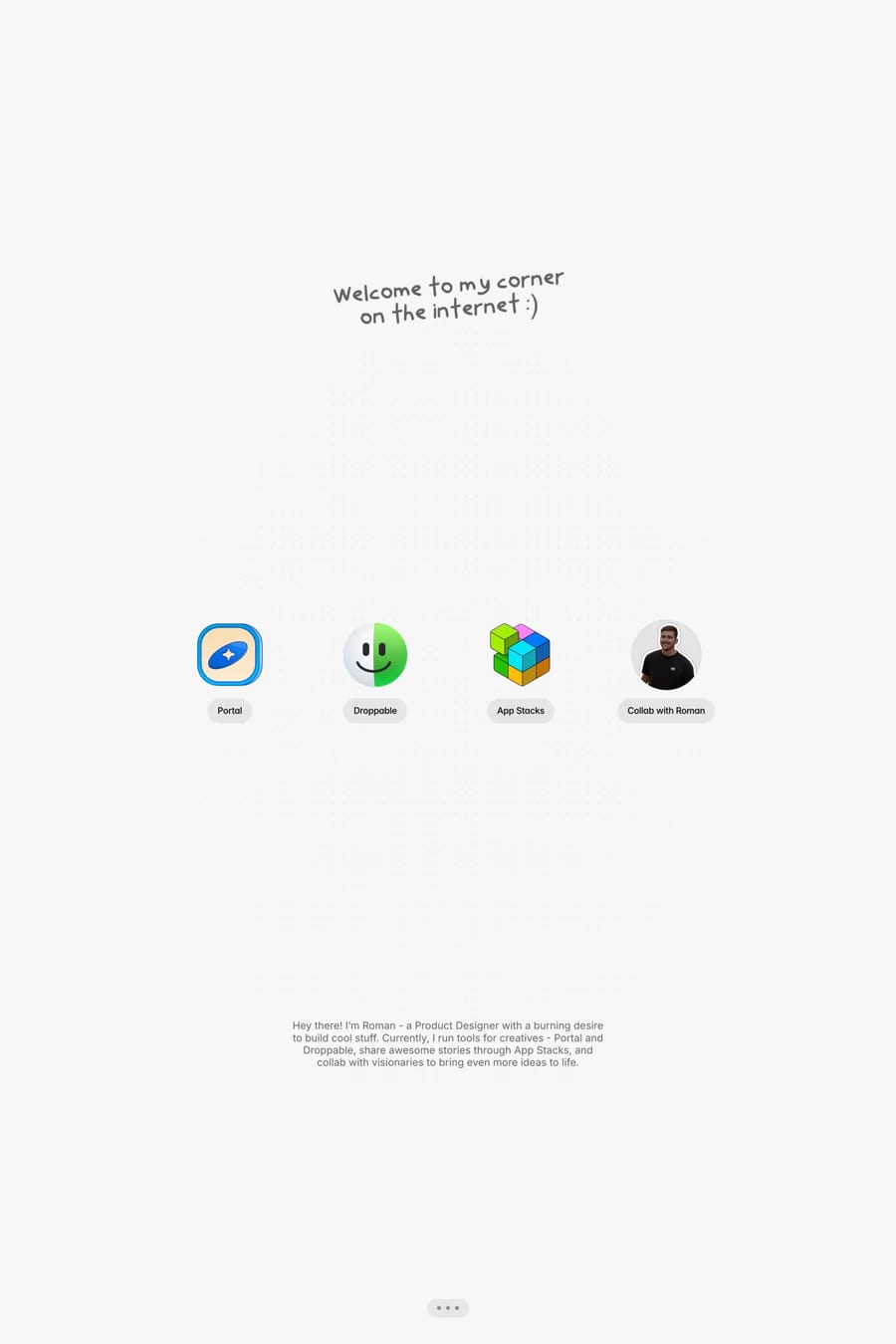 Roman Tesliuk — screenshot of a hand-drawn, minimal design portfolio site in white