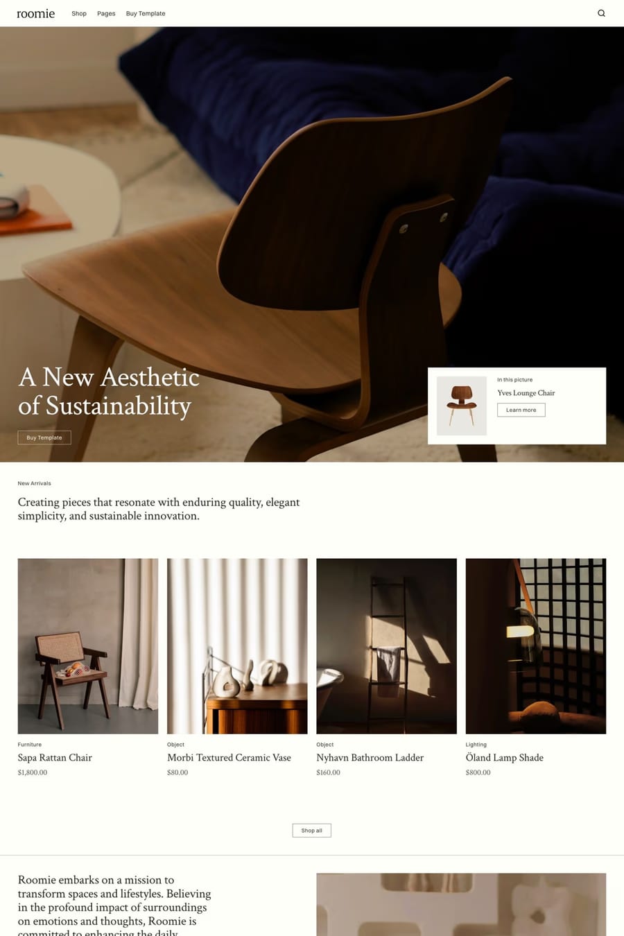 Roomie — shop website template screenshot