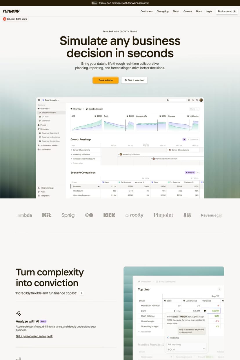 Runway — screenshot of a landing page