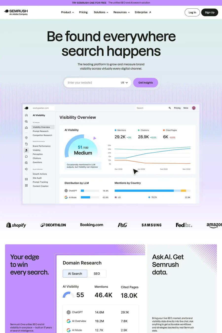 Semrush — landing website screenshot