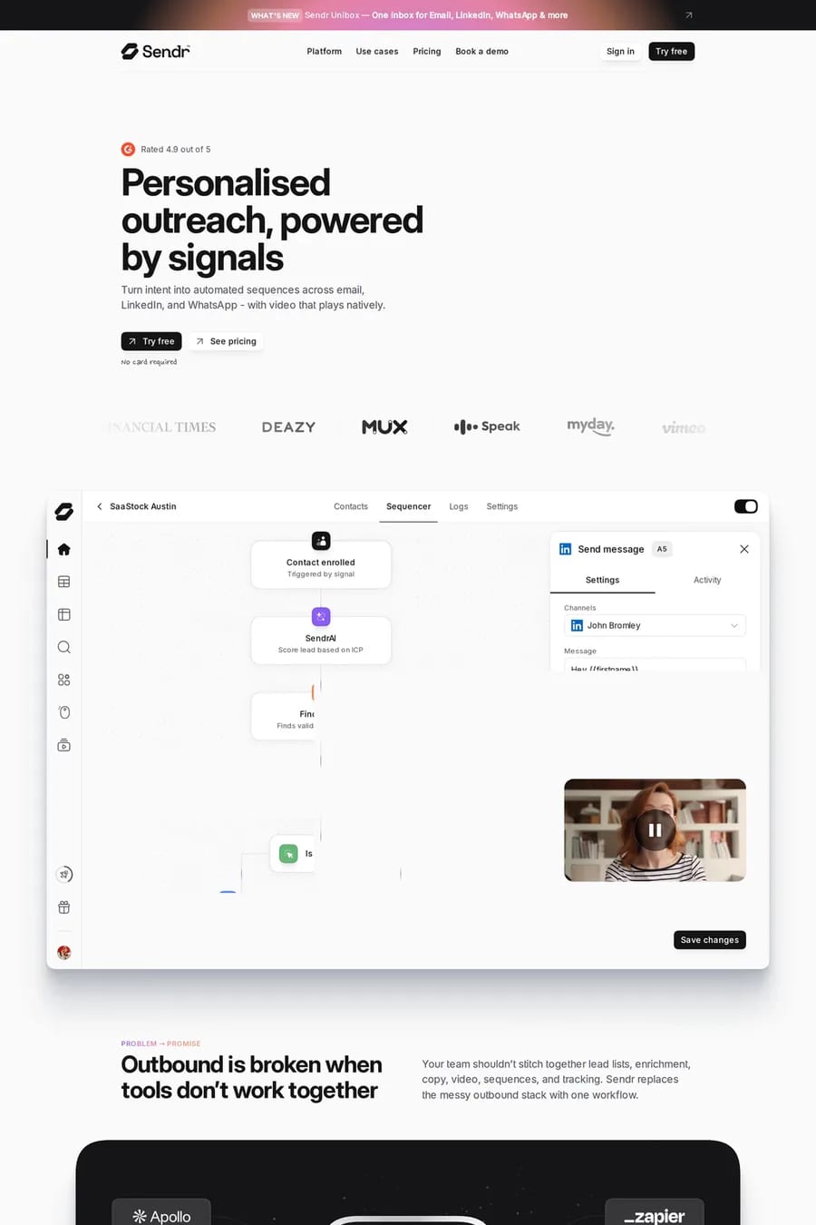 Sendr — landing website screenshot