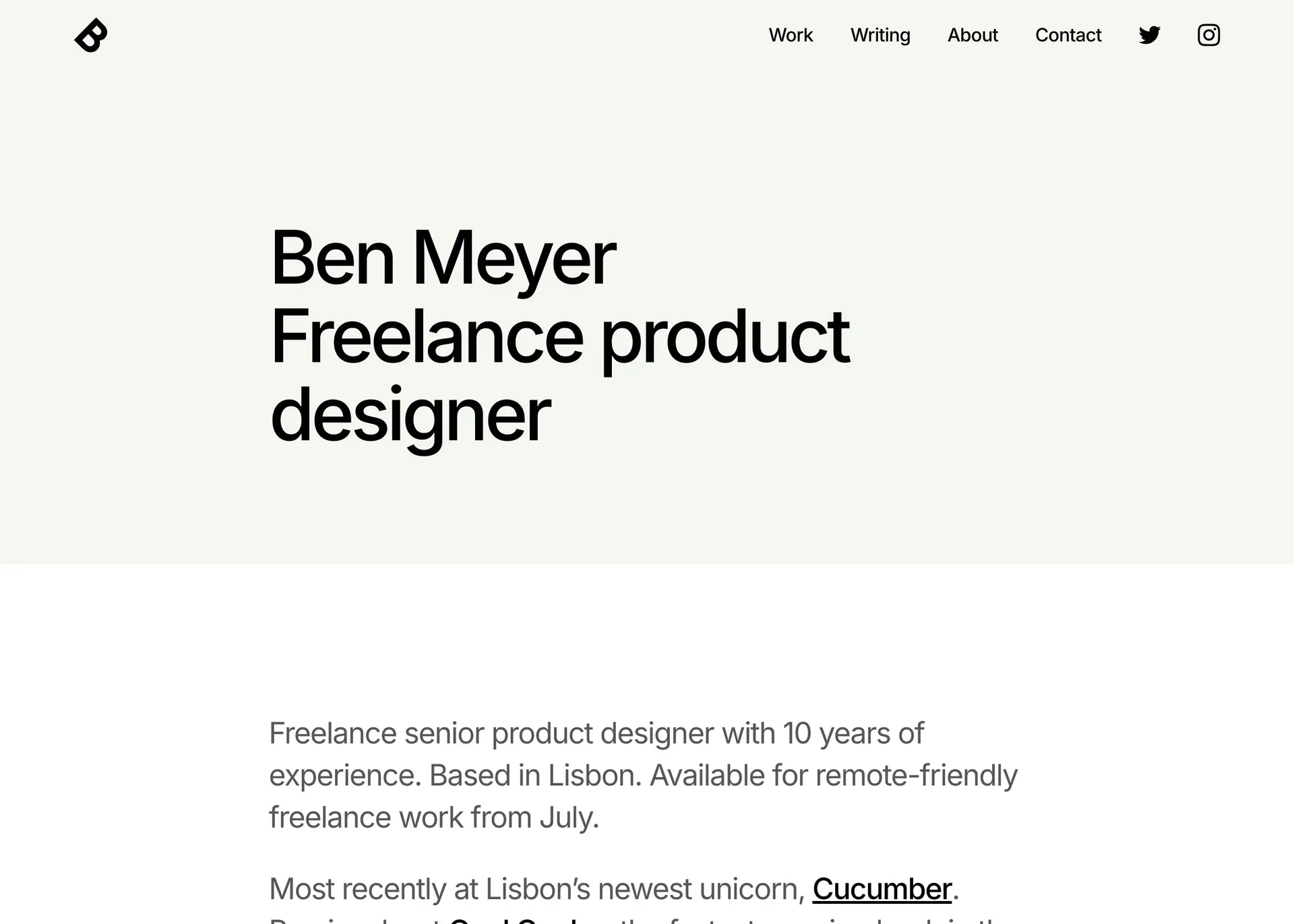 Sharp — screenshot of a minimal, pastel design portfolio template in white and light green