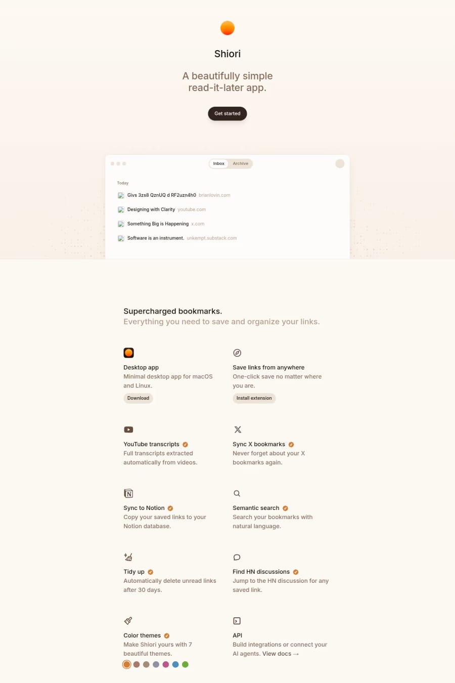 Shiori — landing website screenshot