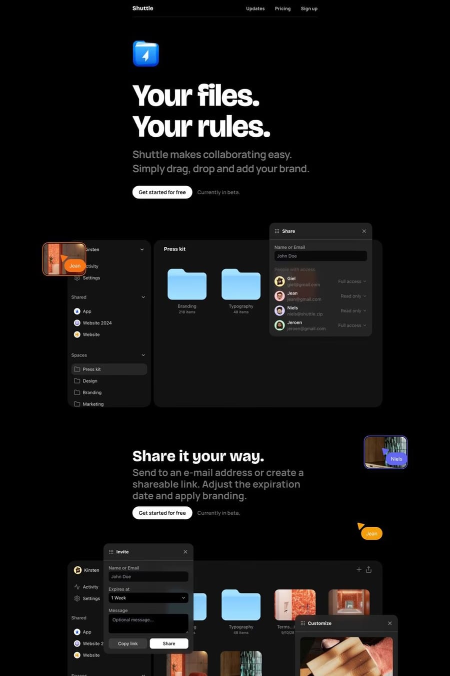Shuttle — landing website screenshot
