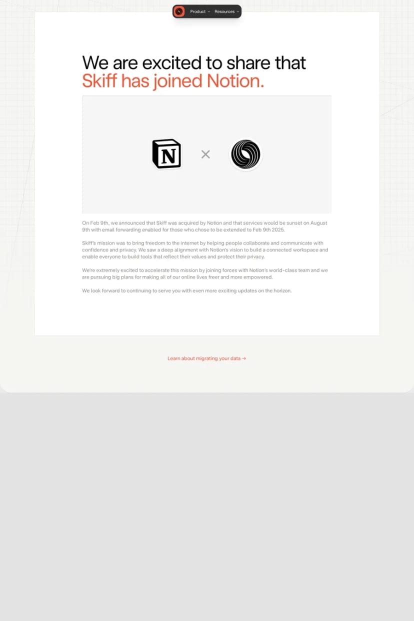 Skiff — screenshot of a landing page