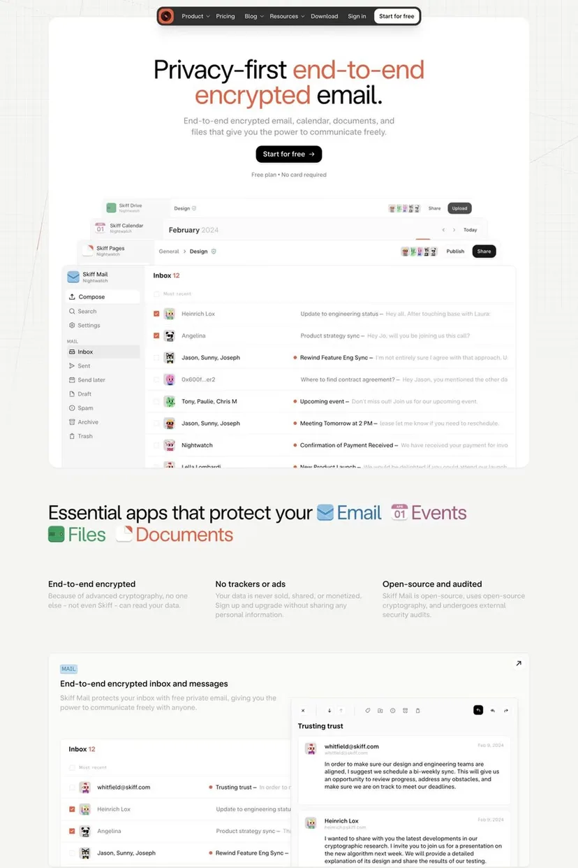 Skiff — screenshot of a landing page