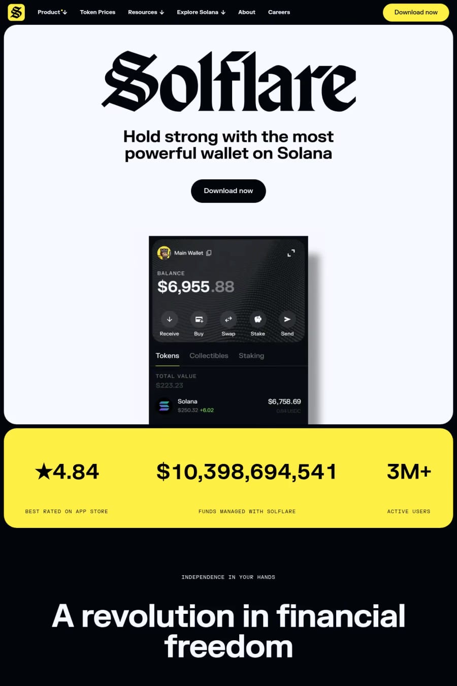 Solflare — landing website screenshot