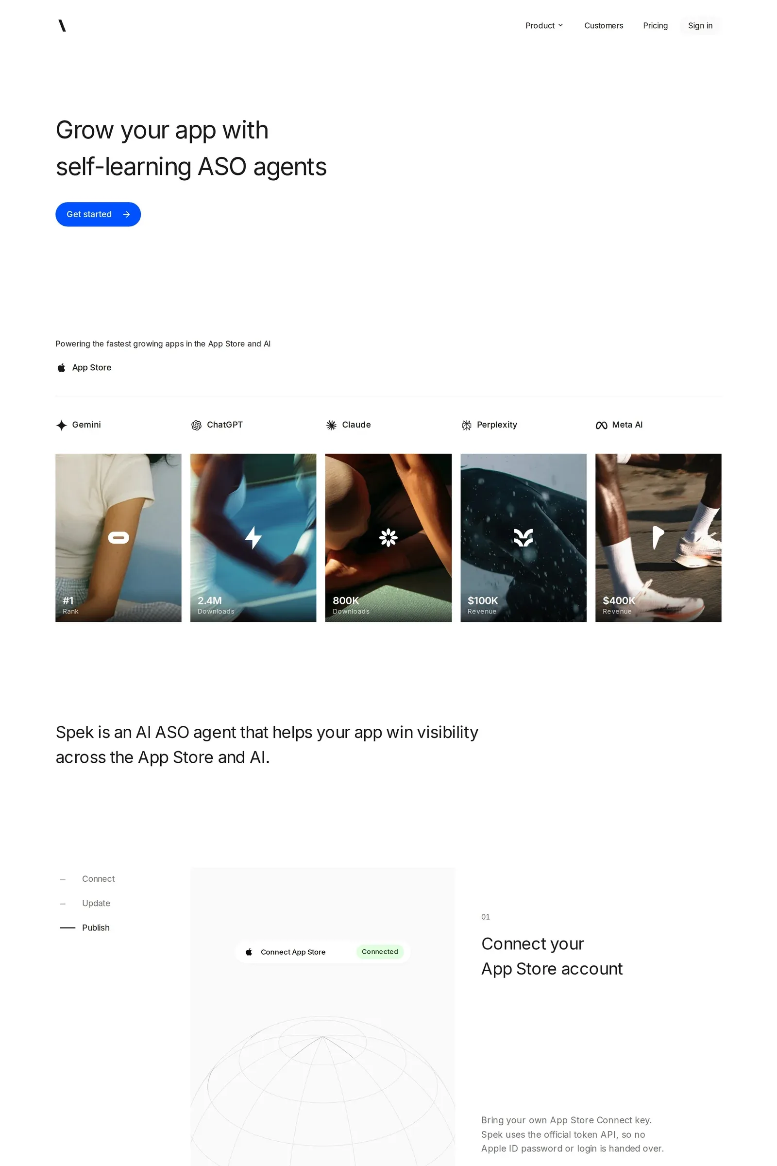 Spek — screenshot of a minimal, typographic AI landing page in white and black
