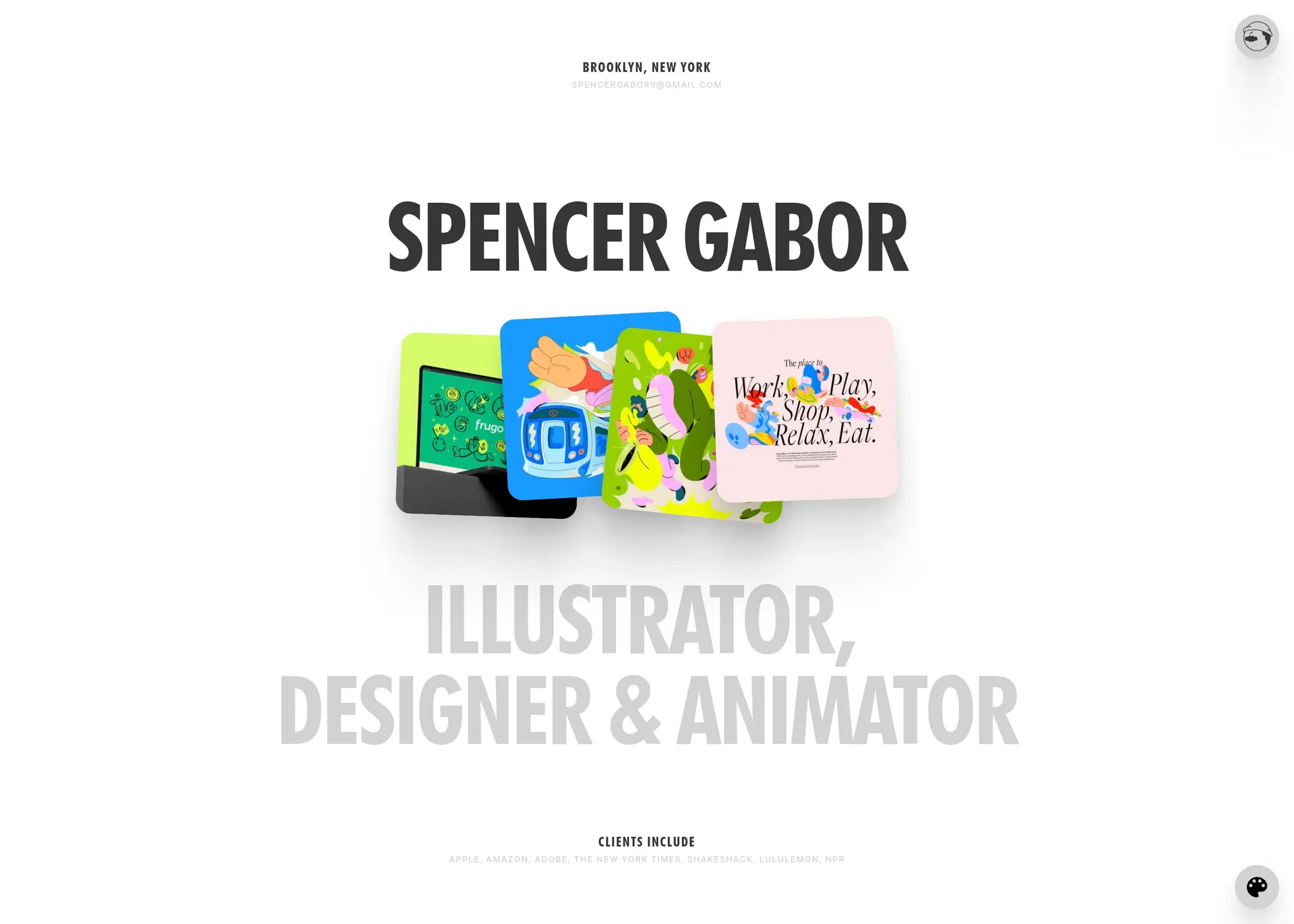Spencer Gabor — screenshot of a fun design portfolio site in black and white