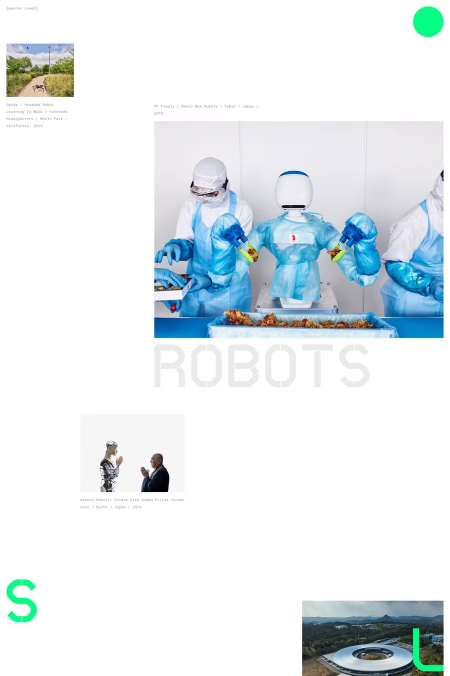 Spencer Lowell — screenshot of a photography portfolio site in white and light green