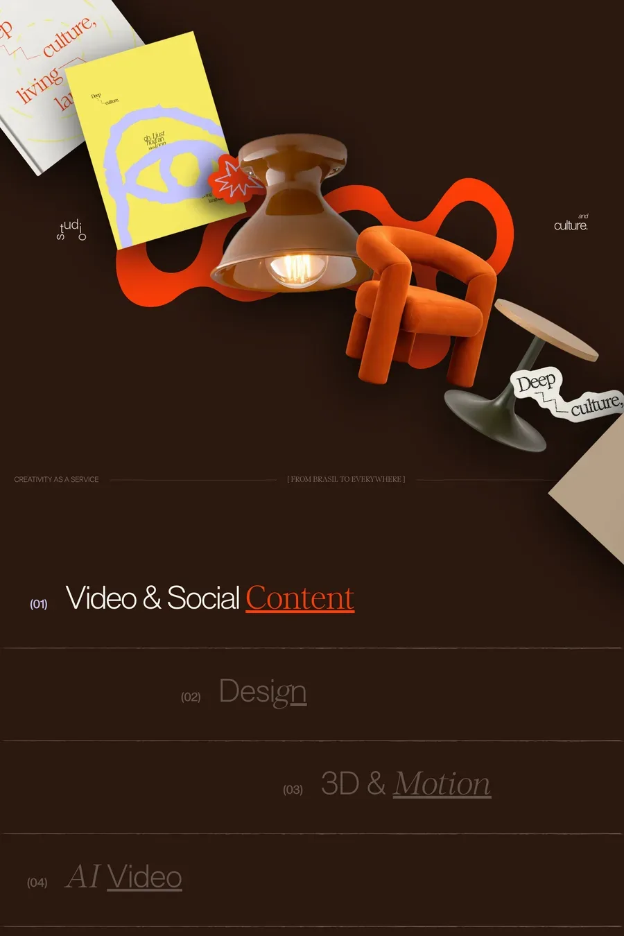 Studio Loop — screenshot of a typographic, colourful design agency site in dark brown and cream