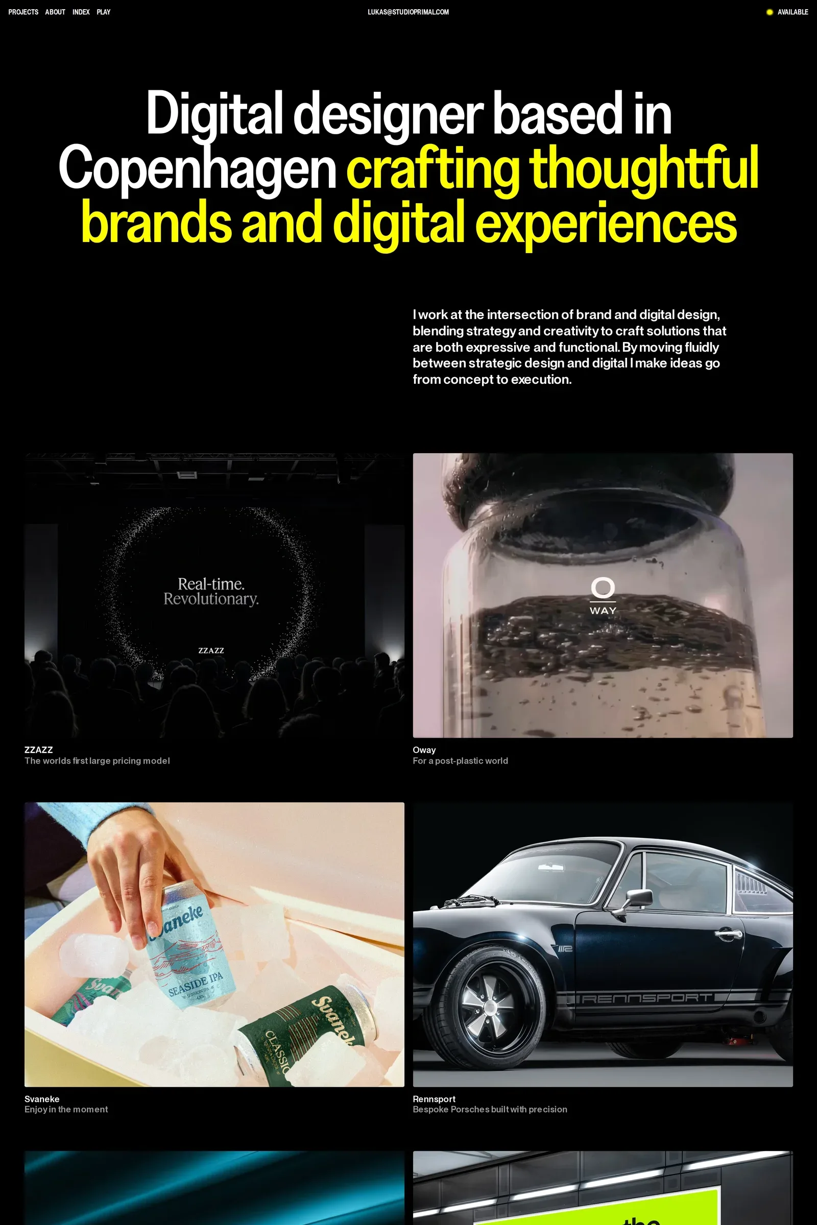 Studio Primal — screenshot of a minimal design portfolio site in black and yellow