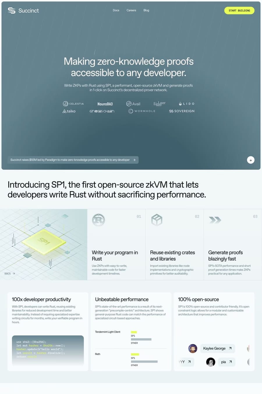 Succinct — screenshot of a techy, isometric development landing page in grey and white