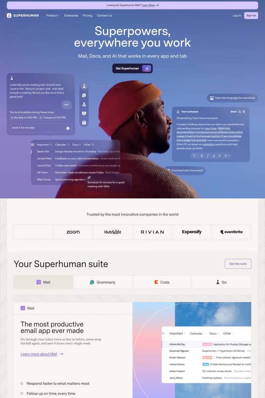 Superhuman — landing website screenshot