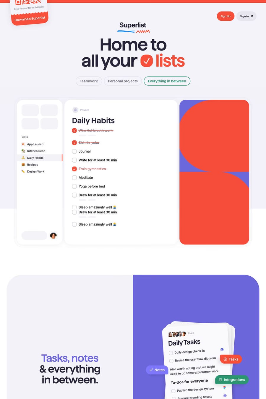 Superlist — landing website screenshot